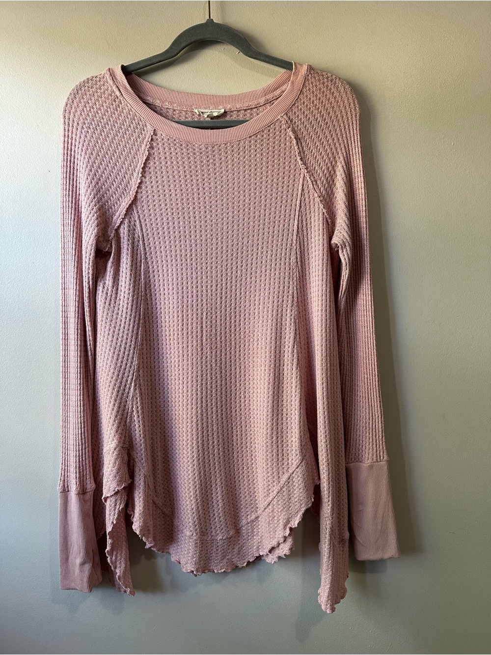 Jane & Delancey Dusty Pink Waffle-Knit Long Sleeve Top Lagenlook Size M Thermal